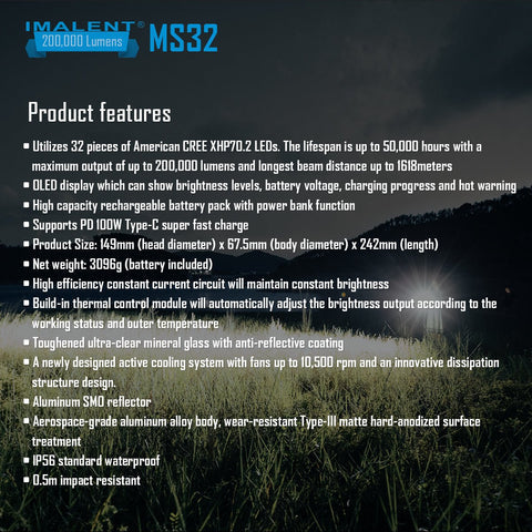 Load image into Gallery viewer, [MS32] IMALENT Brightest Powerful Flashlight 200,000 Lumens, 1618 Meter Throw - Polar Tech Australia
