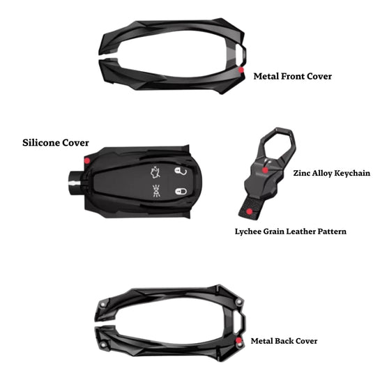 Shockproof Zinc Alloy & Silicone Car Key Fob Case Cover with Lock Buckle for Maserati Levante, MC20, Ghibli, Quattroporte 2014-2022 – Premium Protection Cover