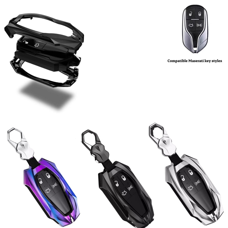 Chargez l&#39;image dans la visionneuse de la galerie, Shockproof Zinc Alloy &amp; Silicone Car Key Fob Case Cover with Lock Buckle for Maserati Levante, MC20, Ghibli, Quattroporte 2014-2022 – Premium Protection Cover
