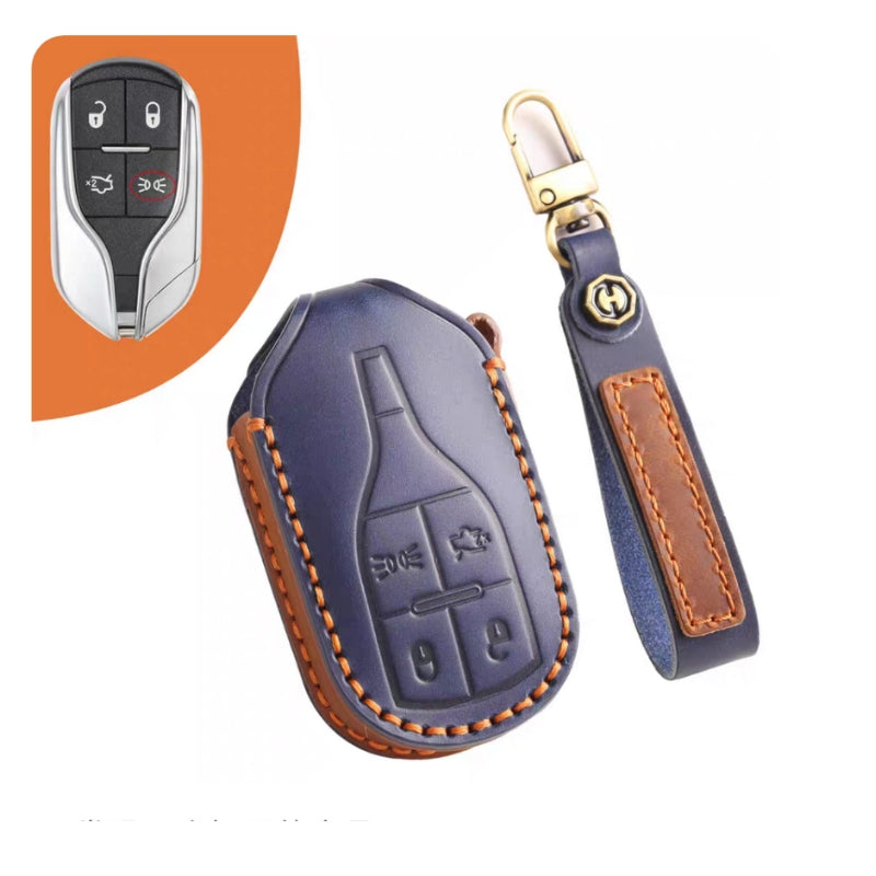 Cargue la imagen en el visor de la galería, Luxury Genuine Leather Car Key Fob Case Cover for Maserati Levante, MC20, Ghibli, Quattroporte 2014-2022 – Shockproof, Handcrafted &amp; Gift-Ready
