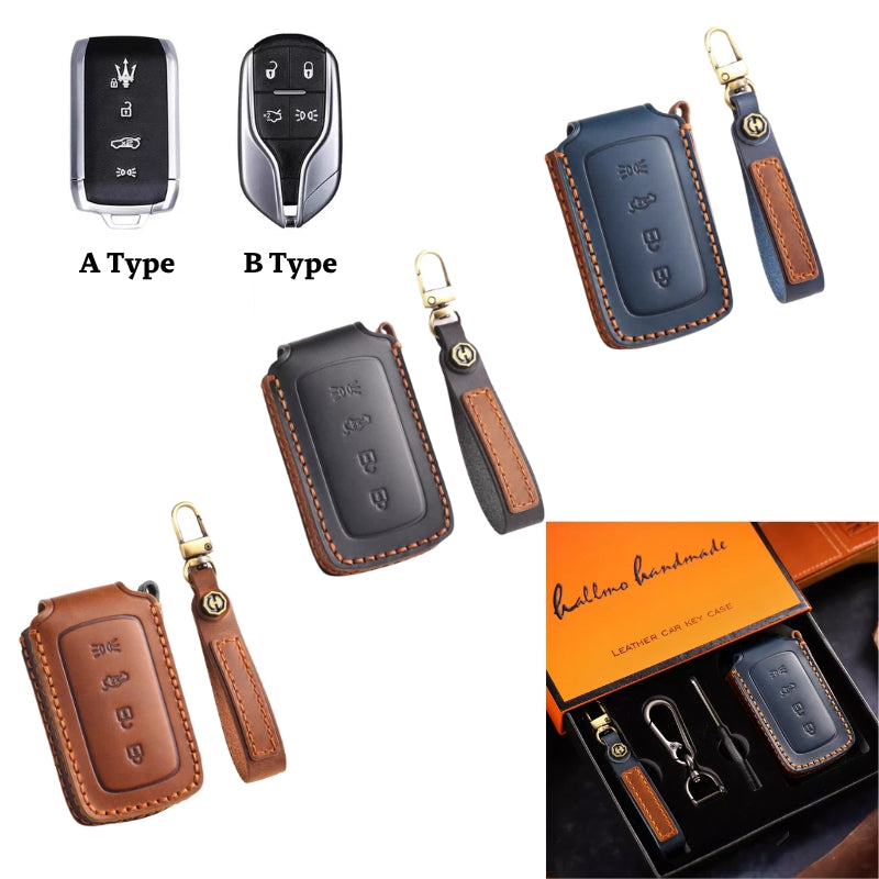 Cargue la imagen en el visor de la galería, Luxury Genuine Leather Car Key Fob Case Cover for Maserati Levante, MC20, Ghibli, Quattroporte 2014-2022 – Shockproof, Handcrafted &amp; Gift-Ready
