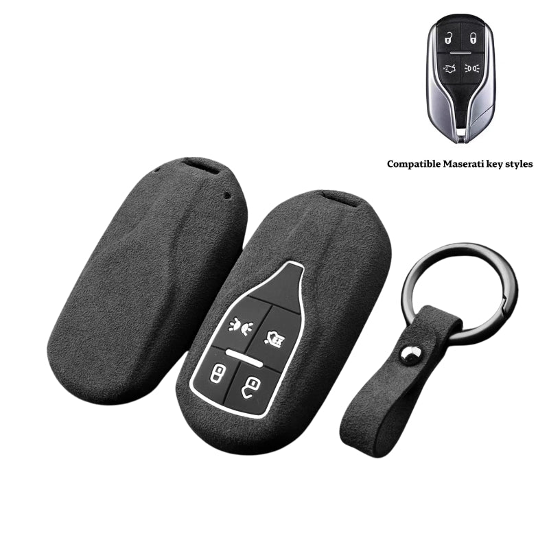 Cargue la imagen en el visor de la galería, Luxury Suede Car Key Fob Case Cover for Maserati Levante, MC20, Ghibli, Quattroporte 2014-2022 – Skin-Friendly, Durable &amp; Stain-Resistant
