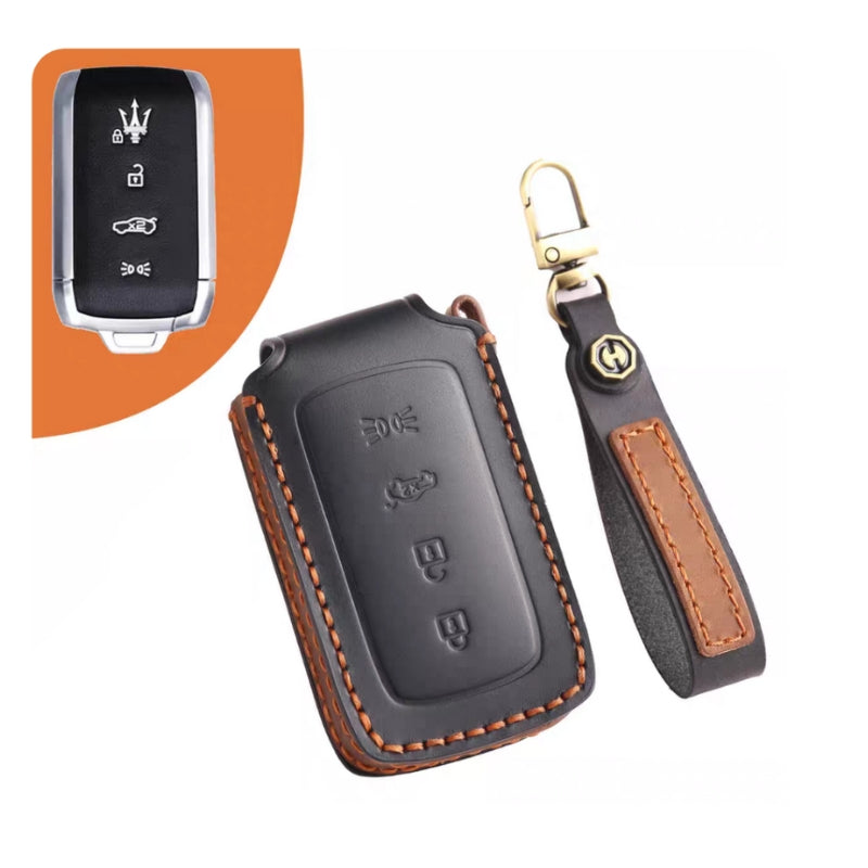 Cargue la imagen en el visor de la galería, Luxury Genuine Leather Car Key Fob Case Cover for Maserati Levante, MC20, Ghibli, Quattroporte 2014-2022 – Shockproof, Handcrafted &amp; Gift-Ready
