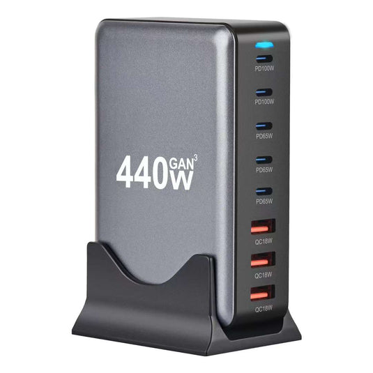 [440W GaN][SAA Approved] Universal Phone Tablet Laptop MaxBook PD+QC 8 Port USB Type-C Wall Charger Desktop Home Office Charging Station Power Adapter (AU Plug) - Polar Tech Australia