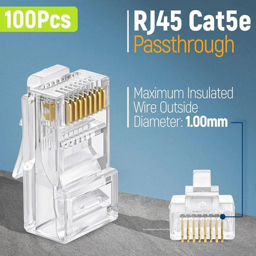 [Pass Through] 100PCS Cat6 UTP RJ45 Connector, Ethernet Cable Crimp Connectors UTP Network Plug
