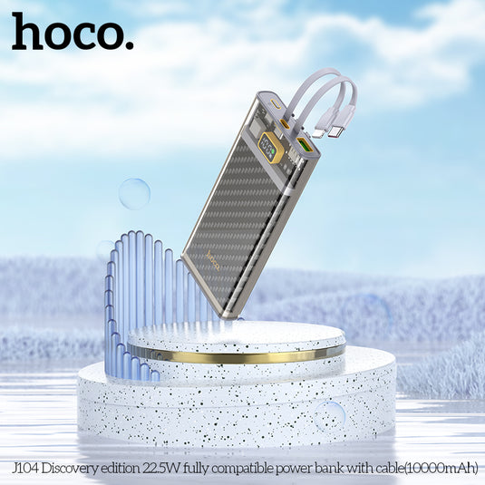 [J104][Built-in Cable][10000mAh] HOCO Transparent Explorer PD 22.5W QC 3.0 Fast Charging Power Bank - Polar Tech Australia