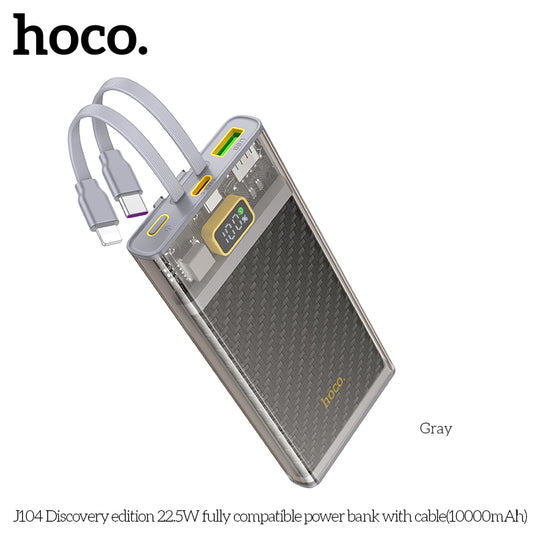 [J104][Built-in Cable][10000mAh] HOCO Transparent Explorer PD 22.5W QC 3.0 Fast Charging Power Bank - Polar Tech Australia