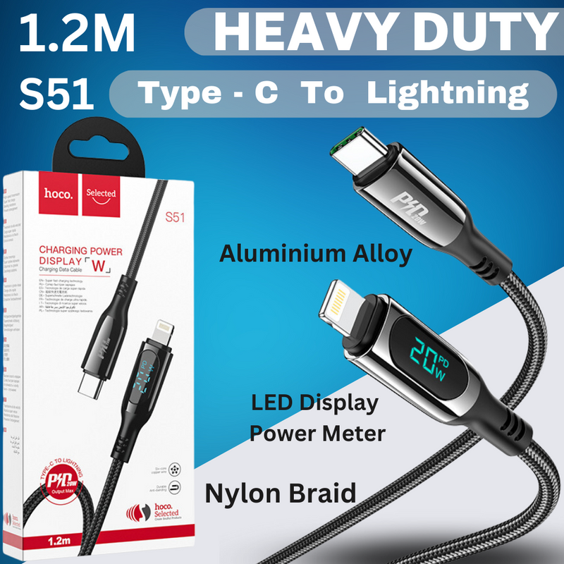 Load image into Gallery viewer, [S51][Type-C To Lightning][LED Display] HOCO Extreme Explorer 20W Super Fast PD Charging Data Sync USB Cable For Apple Device - Polar Tech Australia

