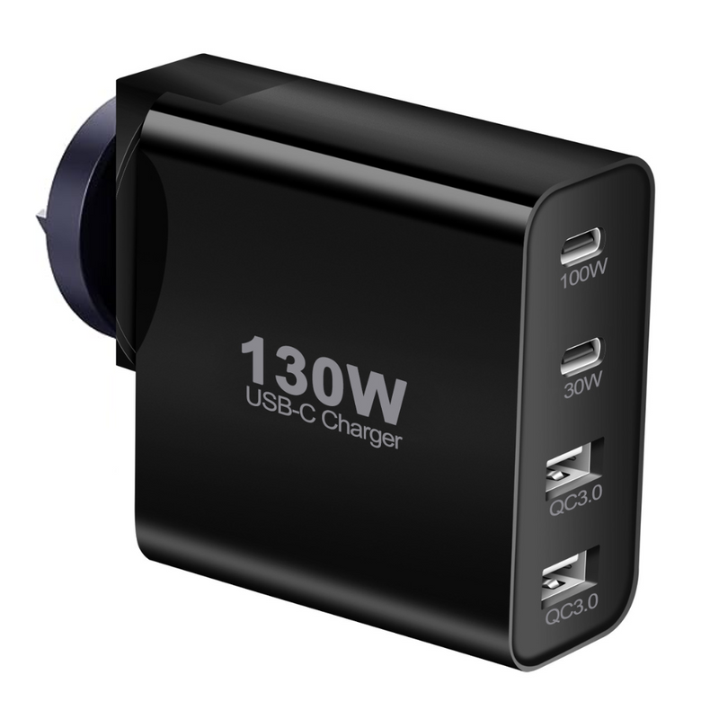 Cargue la imagen en el visor de la galería, 130W Gallium nitride Fast 4 Ports PD Type-C USB-C + USB 3.0 Wall Charger Traveller Power Adapter - (AU Plug) - Polar Tech Australia
