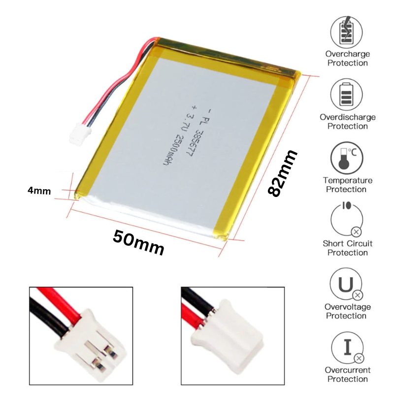 Load image into Gallery viewer, [PH2.0-JST Connector][406080] Universal 2500mAh 3.7V Rechargeable Li-Ion Lithium Polymer Battery - Polar Tech Australia
