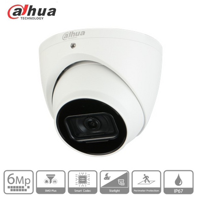 Dahua 6MP PoE Turret IPC-DH-HDW3641 WizSense SMD Plus AI IR Eyeball Dome Built-in Mic IP Camera - Polar Tech Australia