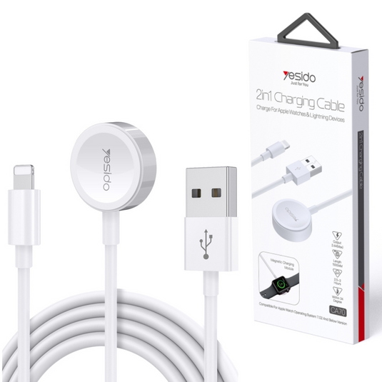 [CA70] Yesido 2 in 1 Apple Watch Magnetic Wireless Charger Cable & USB To Lightning Cable - Polar Tech Australia