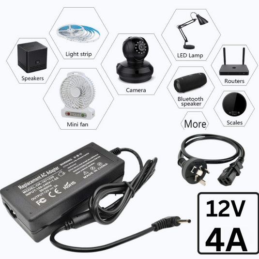 [12V-4A/48W][5.5x2.5 & 5.5x2.1] Universal Computer/Monitor/LED Strip/Light Module/Speaker/CCTV/Router/Camera Power Supply Adapter Wall Charger - Polar Tech Australia