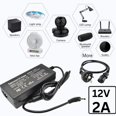 [12V-2A/24W][5.5x2.5 & 5.5x2.1] Universal Computer/Monitor/LED Strip/Light Module/Speaker/CCTV/Router/Camera Power Supply Adapter Wall Charger - Polar Tech Australia