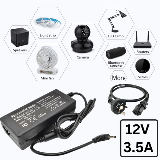 [12V-3.5A/42W][5.5x2.5 & 5.5x2.1] Universal Computer/Monitor/LED Strip/Light Module/Speaker/CCTV/Router/Camera Power Supply Adapter Wall Charger - Polar Tech Australia