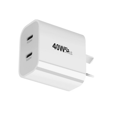 40W PD Dual Type-C USB-C Dual Port Wall Travelling Charger Adapter -  (SAA Approved/AU Plug) - Polar Tech Australia