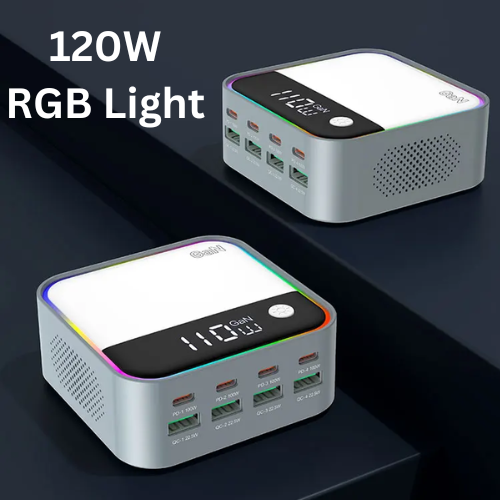 [120W GaN][RGB Light] Universal Phone Tablet Laptop MacBook PD+QC 8 Ports USB Type-C Wall Charger Desktop Home Office Charging Station Power Adapter (AU Plug) - Polar Tech Australia