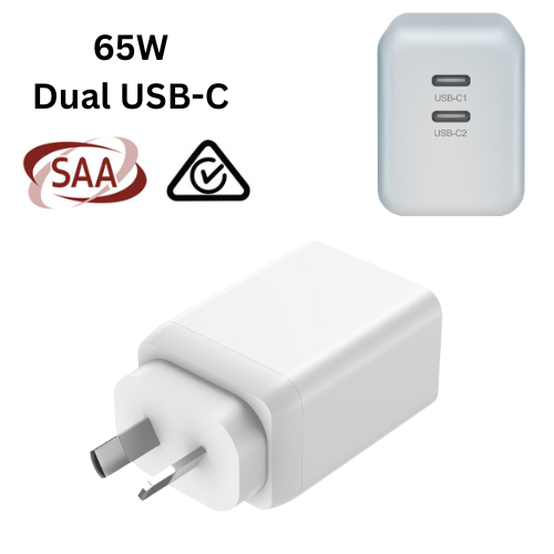 Load image into Gallery viewer, 65W Max PD Dual USB-C Port iPhone 16 Wall Travelling Charger Adapter - (SAA Approved/AU Plug) - Polar Tech Australia
