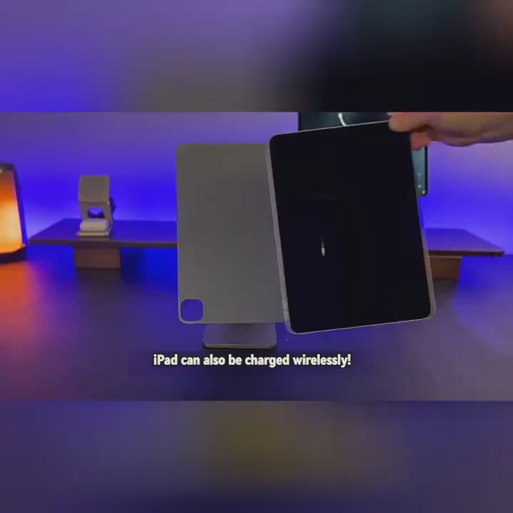 Load and play video in Gallery viewer, Magnetic wireless charging iPad stand with 18W contacts for charging magnetic tablets
