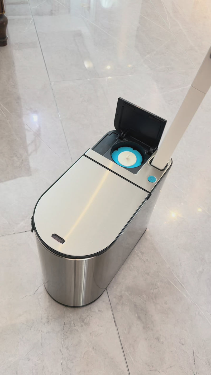 Cargar y reproducir video en Gallery Viewer, Smart Gray Sensor Bin with Built-In Toilet Brush – Touchless &amp; Clean Bathroom Solution
