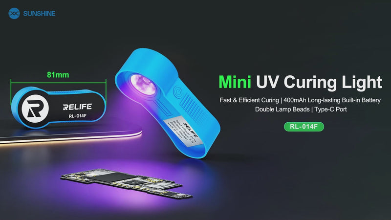 Load and play video in Gallery viewer, [RL-014F] Relife Rechargeable 395nm Dual LEDs Band Mini UV Curing Lamp for PCB Repair
