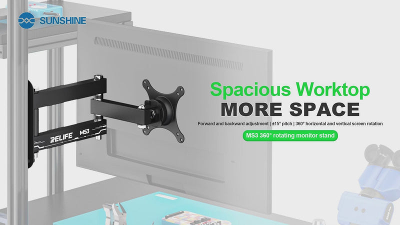 Load and play video in Gallery viewer, [MS3] RELIFE 360° Rotating Monitor Arm - Flexible, Space-Saving Mount for 14&quot;–27&quot; Monitors
