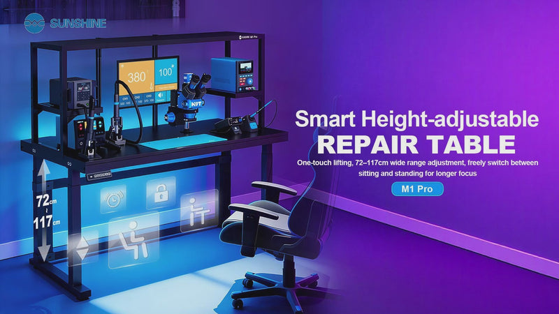 Load and play video in Gallery viewer, [M1 Pro] Sunshine Intelligent 72cm to 117cm Height-Adjustable Repair Table for Expanded Work Area
