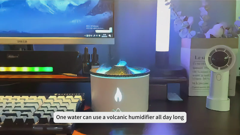 Cargar y reproducir video en Gallery Viewer, Volcano Humidifier Flame Aroma Diffuser Ultrasonic Essential Oil Scent Diffuser 300ml Large Capacity 2-in-1 Essential Oil Diffuser with Function Timer for Bedroom Home Office (Double Color Flame)
