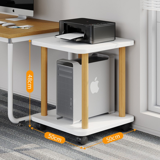 Wood Printer Stand with Storage Area 360° Steerable Wheels Office Furniture