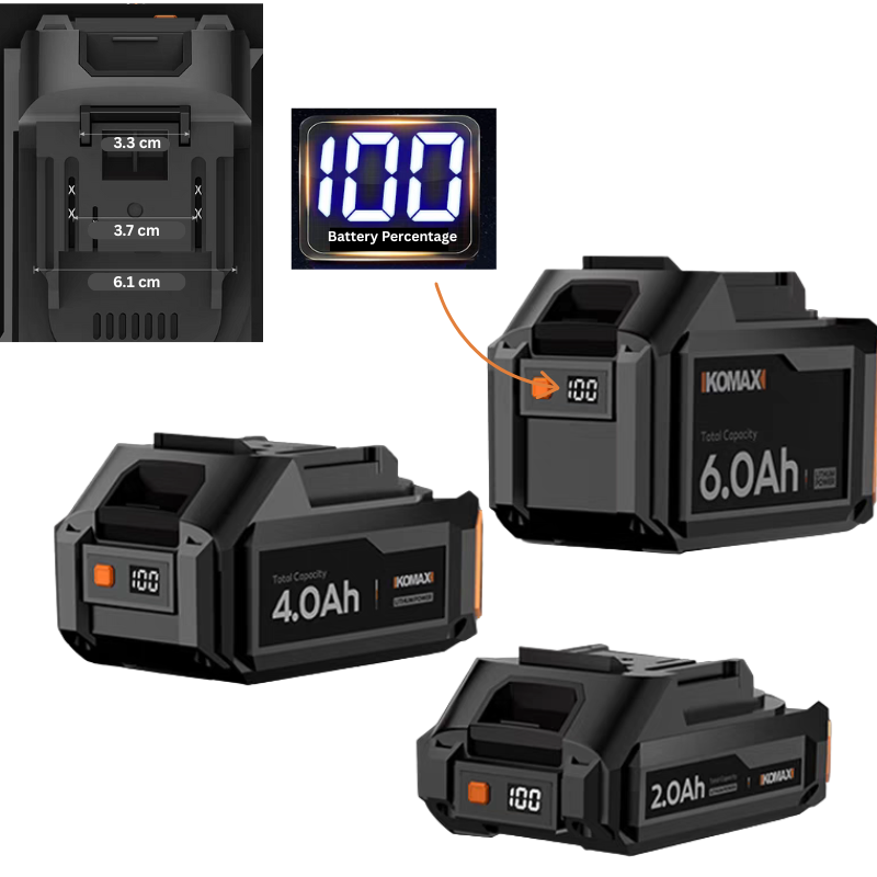 Cargue la imagen en el visor de la galería, Komax Universal Replacement Tool 21V Battery 2Ah/4Ah/6Ah With Digital Battery Percentage Display
