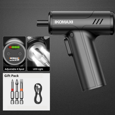 Komax Black Portable USB Rechargeable 4 Speed Cordless Electric Screwdriver with LED
