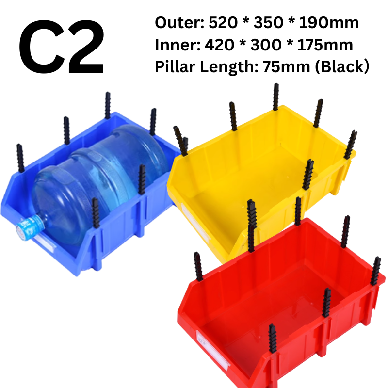 Cargue la imagen en el visor de la galería, [#C2][520*350*190mm] Stack-n-hang Heavy Duty DIY Warehouse Stackable Tools Parts Organizing Storage Box Shelf - Polar Tech Australia
