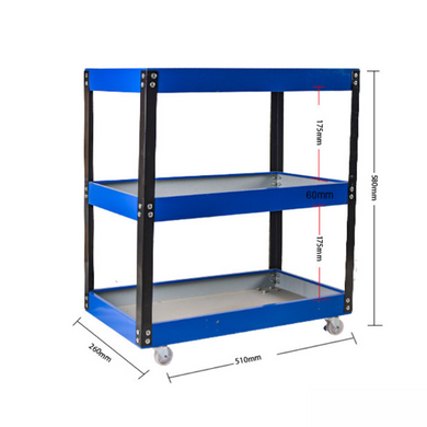 [51x58cm] Heavy Duty 3 Tiers Metal Tool Trolley Cart Workshop Tool Storage Push Trolley