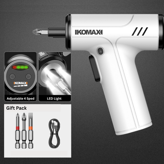 Komax White Portable USB Rechargeable 4 Speed Cordless Electric Screwdriver with LED