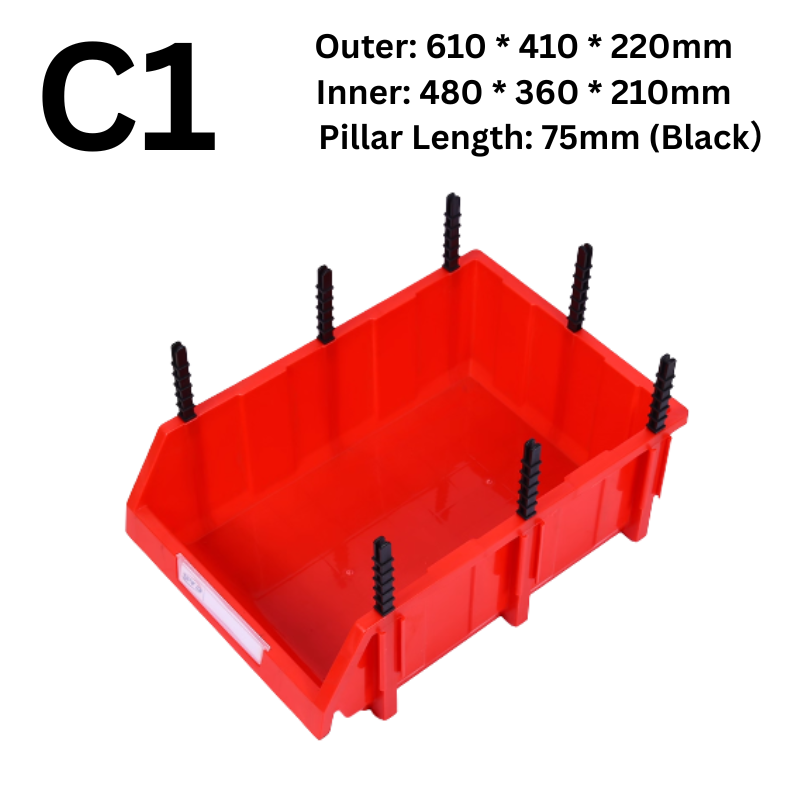 Cargue la imagen en el visor de la galería, [#C1][610*410*220mm] Stack-n-hang Heavy Duty DIY Warehouse Stackable Tools Parts Organizing Storage Box Shelf - Polar Tech Australia

