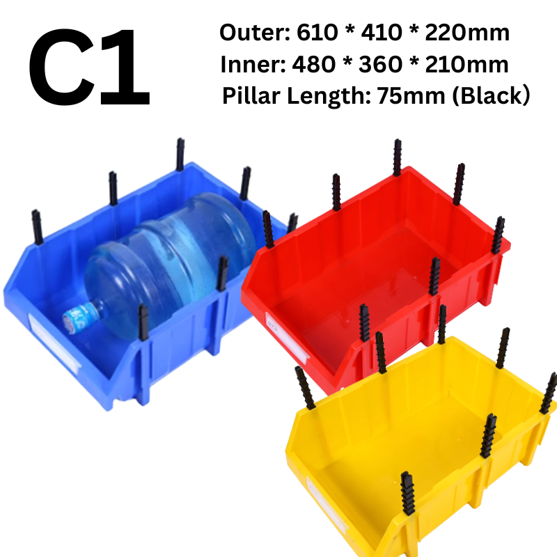 Cargue la imagen en el visor de la galería, [#C1][610*410*220mm] Stack-n-hang Heavy Duty DIY Warehouse Stackable Tools Parts Organizing Storage Box Shelf - Polar Tech Australia
