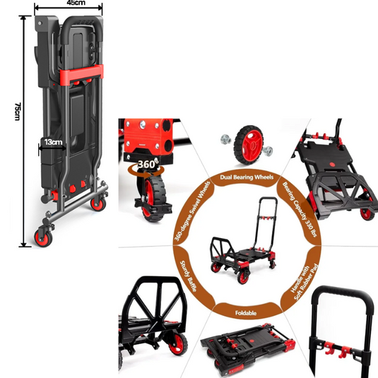 [LF001] 2 in 1 Foldable Portable Folding Hand Push Cart Trolley Dolly With Retractable Handle - Polar Tech Australia