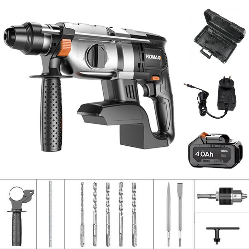 Cargue la imagen en el visor de la galería, [Bundle Kit] Komax 21V 1000W High Power Cordless Electric hammer Drill 26mm rotary machine SDS plus with 3 modes, cordless drill machine with reverse/forward switch, Brushless motor
