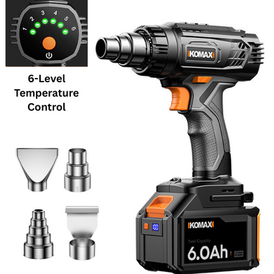 [Battery & Charger Bundle Kit] Komax 6 Level Temperature Control Cordless Portable 21V Battery Powered Heating Hot Air Gun Station
