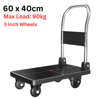 [60x40cm] Hand Push Foldable Platform Trolley Cart Dolly Cart Max Load 90KG