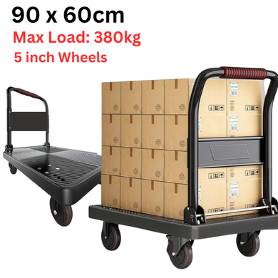 [90x60cm] Heavy Duty Hand Push Foldable Platform Trolley Cart Dolly Cart Max Load 480KG