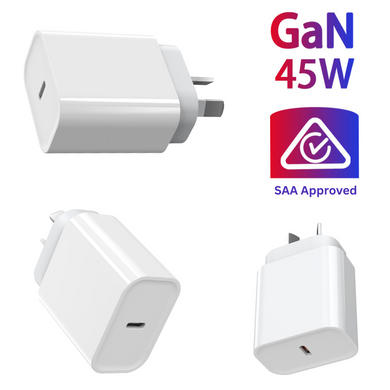45W PD Type-C iPhone 17/16/15/14 & Samsung S25/AS24/S23 Ultra Compatible Wall Travelling Fast Charger Adapter -  (SAA Approved/AU Plug)