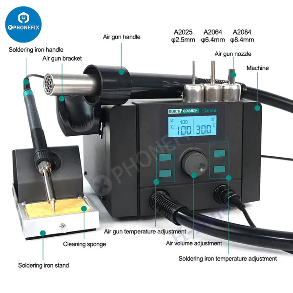 Cargue la imagen en el visor de la galería, [8786D+] QUICK 700W High Power 2 in 1 Soldering &amp; Heating Hot Air Gun Intelligent SMD Rework Station Soldering Station - Polar Tech Australia
