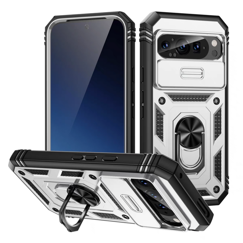 Chargez l&#39;image dans la visionneuse de la galerie, Google Pixel 9 &amp; 9 Pro - Heavy Duty Drop Proof Case With Slide Camera protection &amp; Ring Holder
