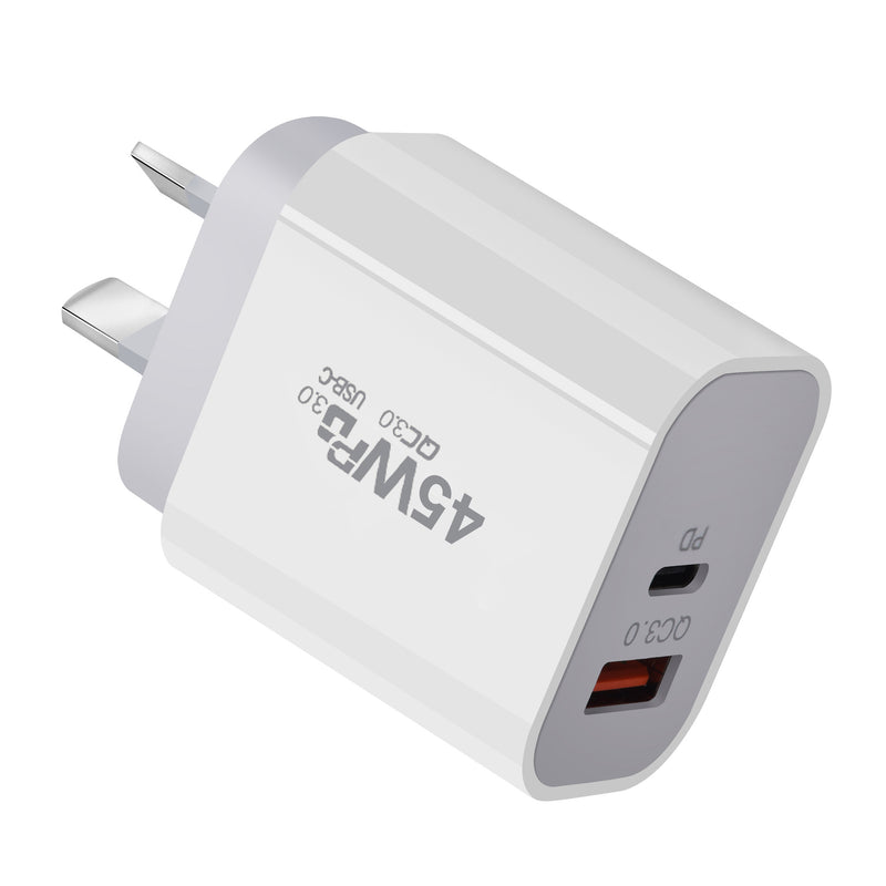 Cargue la imagen en el visor de la galería, 45W PD Type-C + QC 3.0 USB Dual Port Wall Travelling Charger Adapter-  (SAA Approved/AU Plug) - Polar Tech Australia
