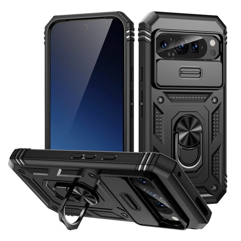 Chargez l&#39;image dans la visionneuse de la galerie, Google Pixel 9 &amp; 9 Pro - Heavy Duty Drop Proof Case With Slide Camera protection &amp; Ring Holder
