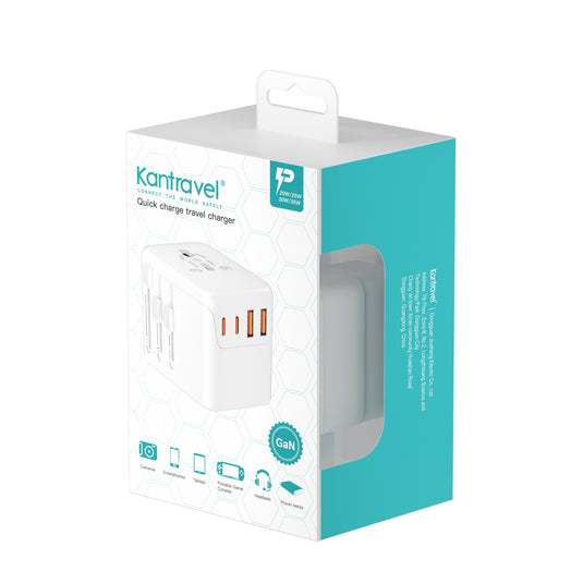 Universal 4 Ports PD 35W Conversion charger with dual USB-A ports, Dual USB-C ports, AC socket and Converter Wall Charger International Travelling Adapter
