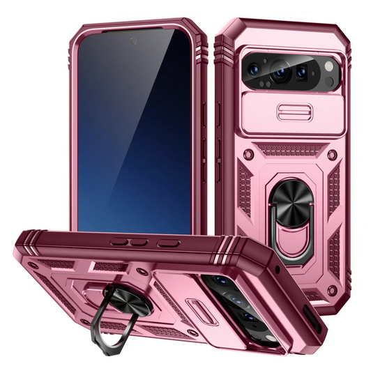 Google Pixel 9 & 9 Pro - Heavy Duty Drop Proof Case With Slide Camera protection & Ring Holder