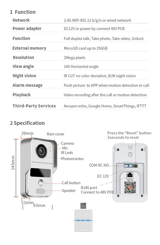 [TUYA Smart Home] 1080P FHD Wireless WIFI Outdoor Security Doorbell Door Control With 10 inch Indoor Monitor