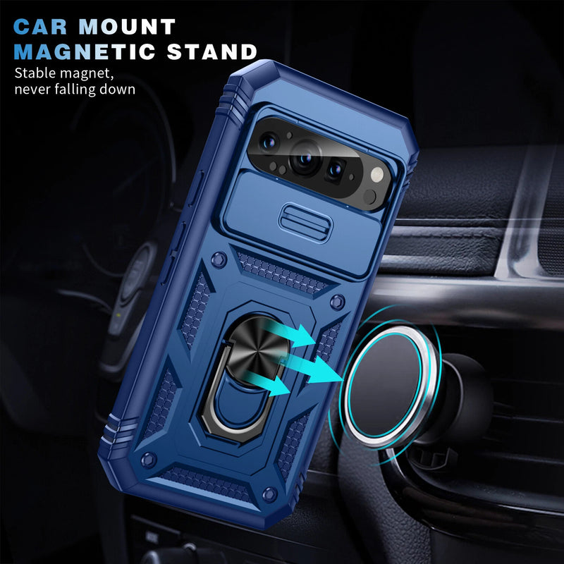 Chargez l&#39;image dans la visionneuse de la galerie, Google Pixel 9 &amp; 9 Pro - Heavy Duty Drop Proof Case With Slide Camera protection &amp; Ring Holder
